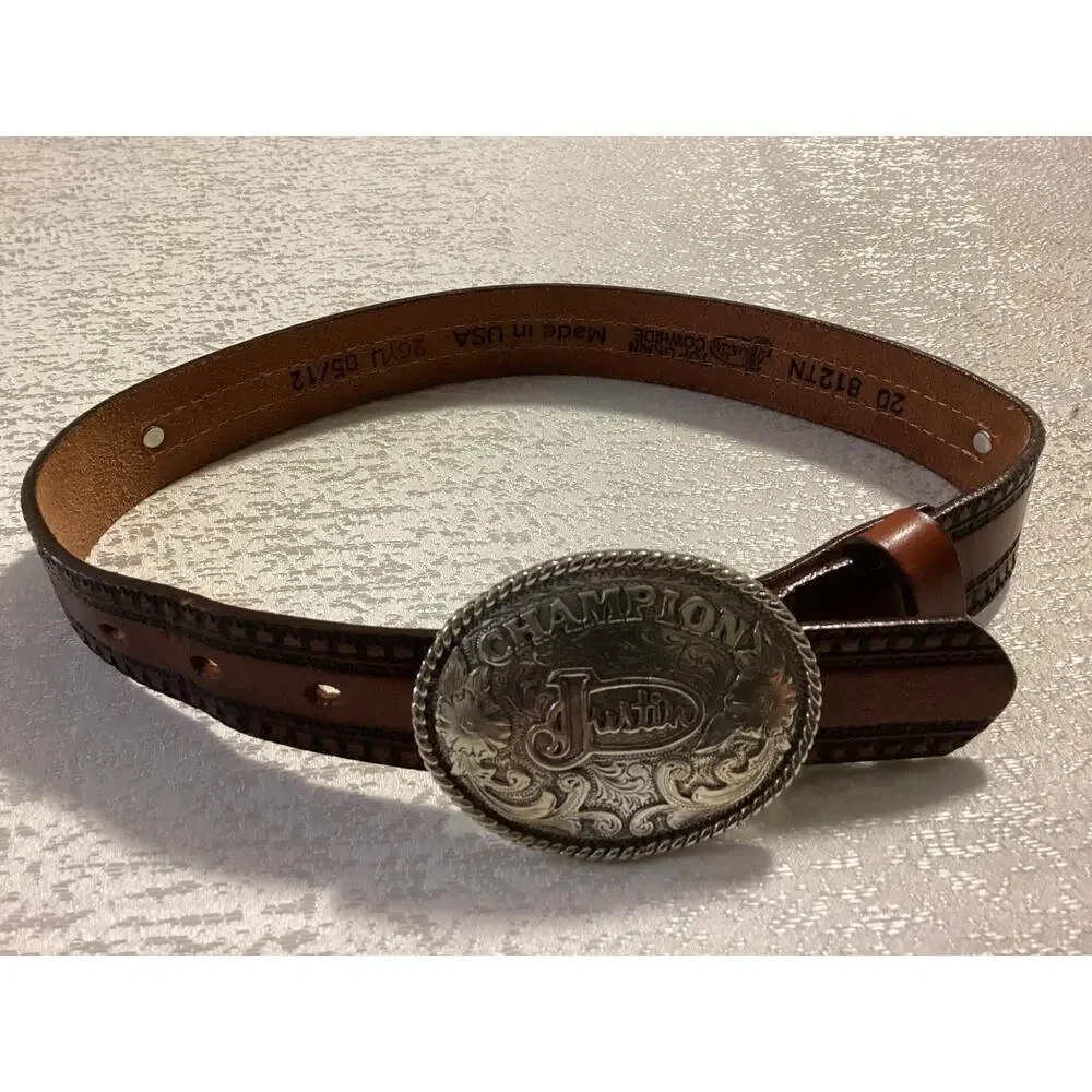 Justin Children's Champion brown tooled cowboy Aztec accent belt size 20